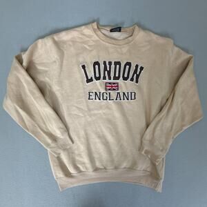 Tour de Lundun London England Union Jack Crewneck Sweatshirt Beige XXLv